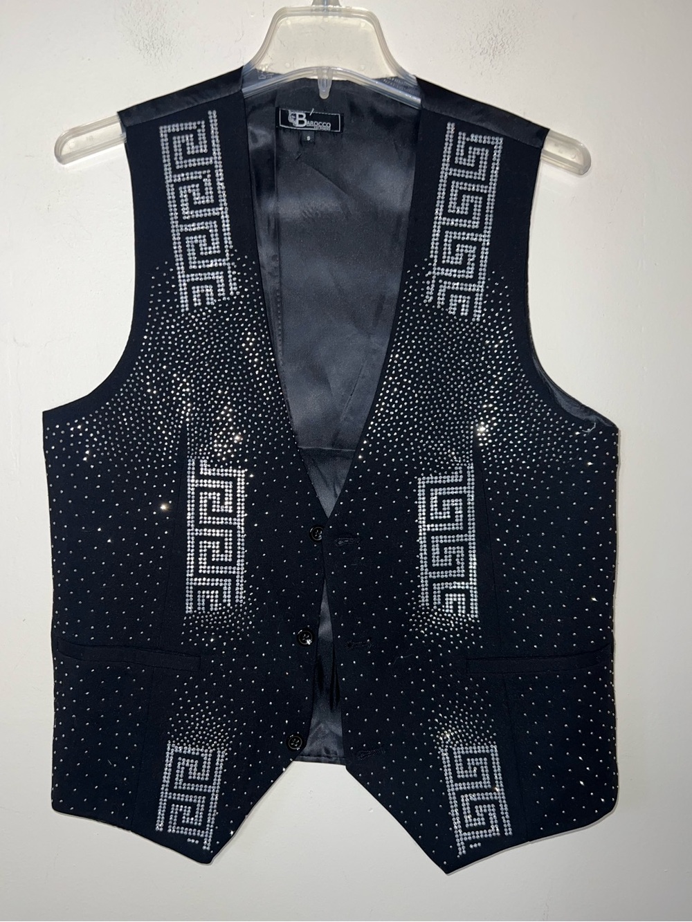 Barocco Luxe Luster Black/Silver Rhinestone Patterned Vest Size Small - Picture 7 of 10